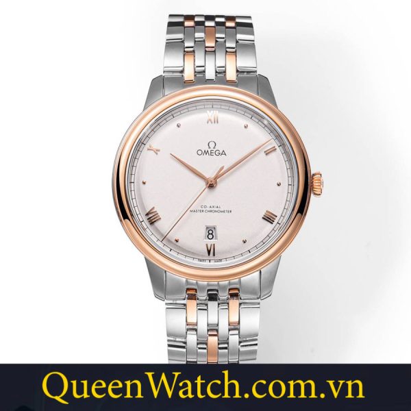 dong ho omega super fake bst deville prestige mat so trang vo thep demi 40mm 4