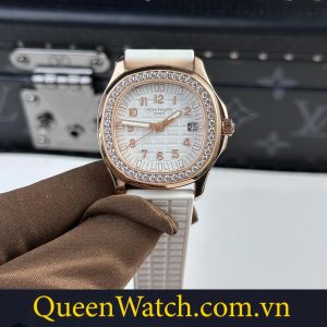 dong ho patek philippe fake 1 1 aquanaut 5067 35mm may quartz bezel swarovski vo vang day cao su den 13