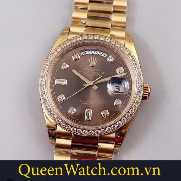 dong ho rolex fake bst daydate ew factory vo vang vien kim cuong mat socola 40mm 7