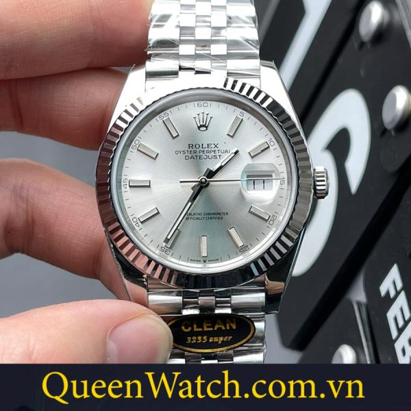 dong ho rolex rep bst datejust vo thep mat so trang clean factory 41 mm 3