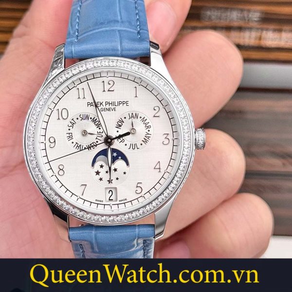 patek philippe super fake complications vo vien kim cuong mat so trang day da xanh 38mm 3