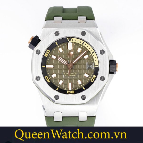 dong ho audemars piguet fake offshore aps factory mat so xanh vo thep day cao su xanh 42mm 8