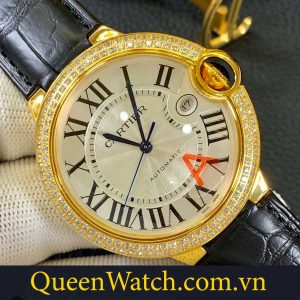 dong ho cartier ballon bleu replica che tac boc vang mat so trang bezel kim cuong v6 factory 42mm 2