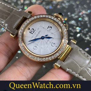 dong ho cartier pasha replica 1 1 bezel do kim cuong thien nhien mat so trang 32mm 5