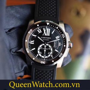 dong ho cartier rep 1 1 calibre de cartier diver vo thep mat so den day cao su 42mm 1