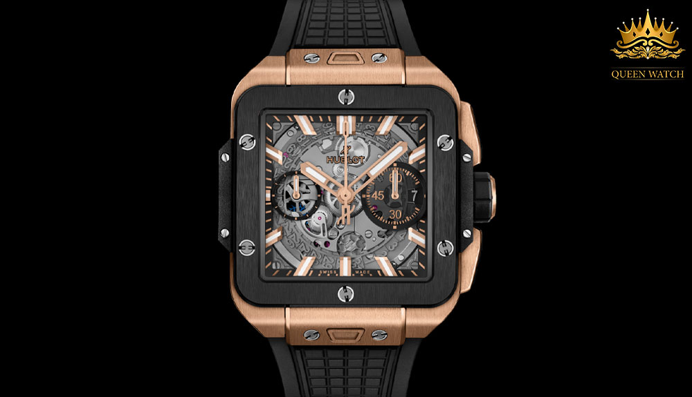 dong ho hublot mat vuong bezel ceramic day cao su den dong ho hublot mat vuong bezel ceramic day cao su den