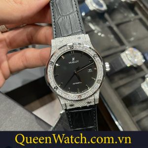 dong ho hublot nam classic fusion do full kim cuong moisanite mat so den 42mm 3