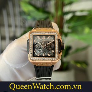 dong ho hublot super fake square bigbang do moisanite vo vang (5)