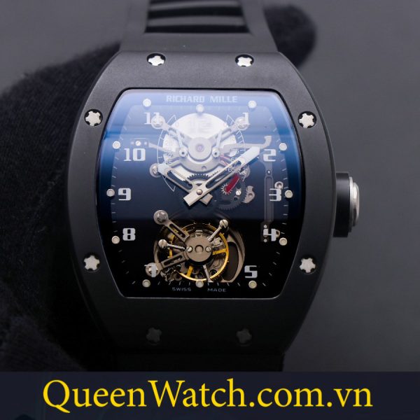 dong ho richard mille rep 1 1 vo ceramic tourbillon day cao su den 44mm 2